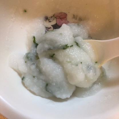 初めての水菜、食べ慣れているお粥に混ぜて食べる事からチャレンジしましたー(^^)完食でした！いつも作りやすいレシピ、ありがとうございます♪